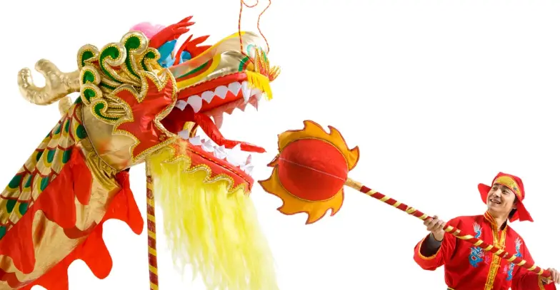 Traditional dragon dance performance during Chinese New Year celebrations in Hong Kong