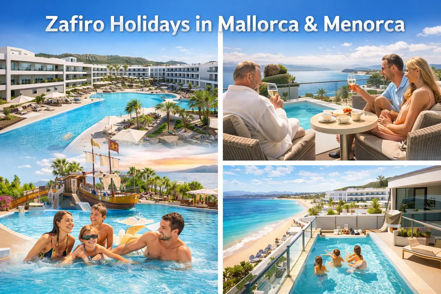 Zafiro holidays in Mallorca and Menorca showing luxury resorts, family friendly pools, beachfront hotels, and relaxing infinity pools