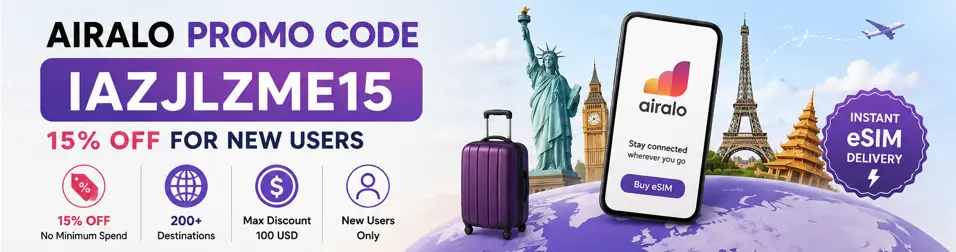 Airalo 15% off promo code for new users on eSIM plans