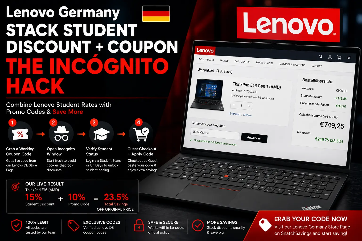 Lenovo Germany Discount Guide: The Secret Cart Injection & Student Code Stacking Hack