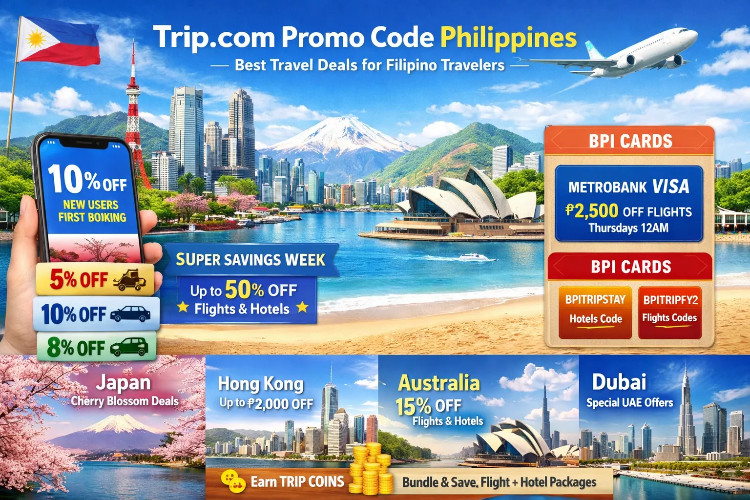 Trip.com Philippines Promo Code: Metrobank ₱2,500 Off Every Thursday, BPI Codes, New User 10%, Japan and Every Deal for Filipino Travelers