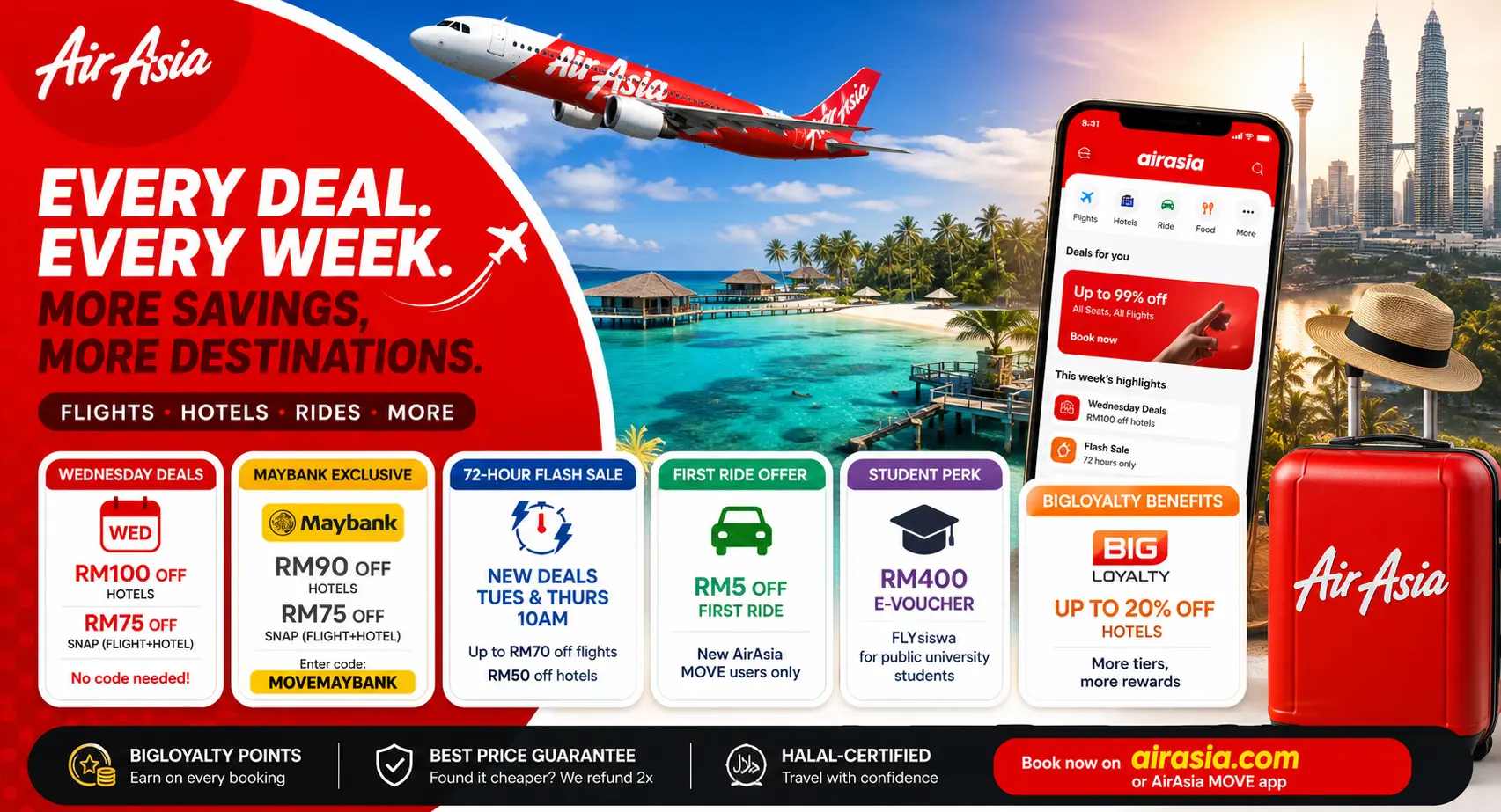 AirAsia Malaysia Promo Code: MOVEMAYBANK RM90 Off, Wednesday Auto-Deals, Student Vouchers and Every Saving for Malaysian Travelers