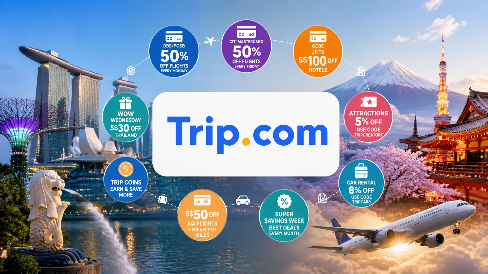 Trip.com Singapore Promo Code: DBS 50% Off Flights Every Monday, WOW Wednesday Thailand Deal, KrisFlyer Miles Stacking and Every Saving for SG Travelers