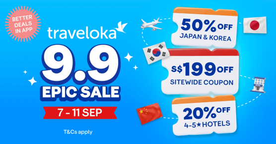 Traveloka 9.9 Sale 2026 - Up To S$199 OFF Using Voucher