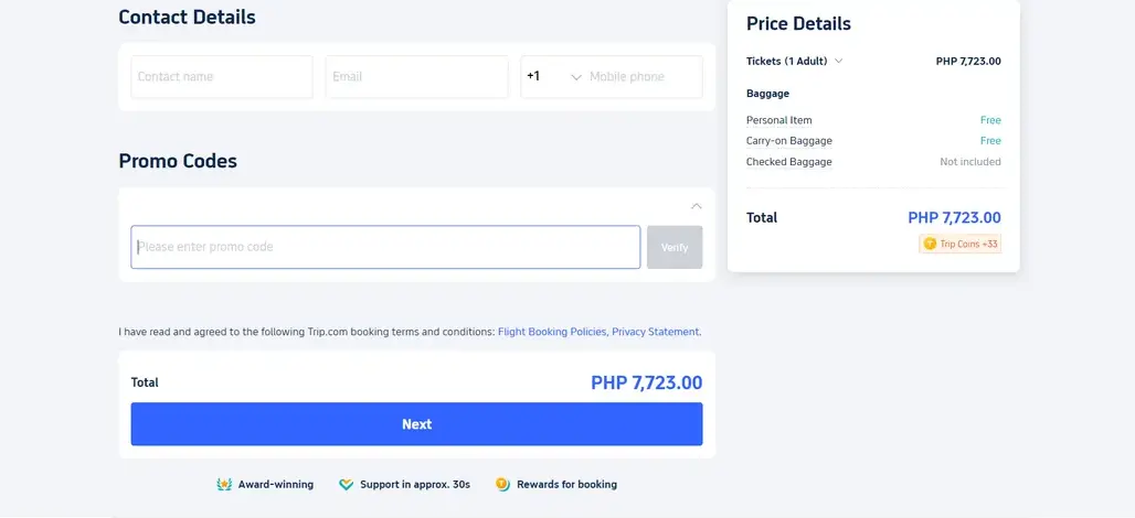 Trip.com Coupon Checkout Section