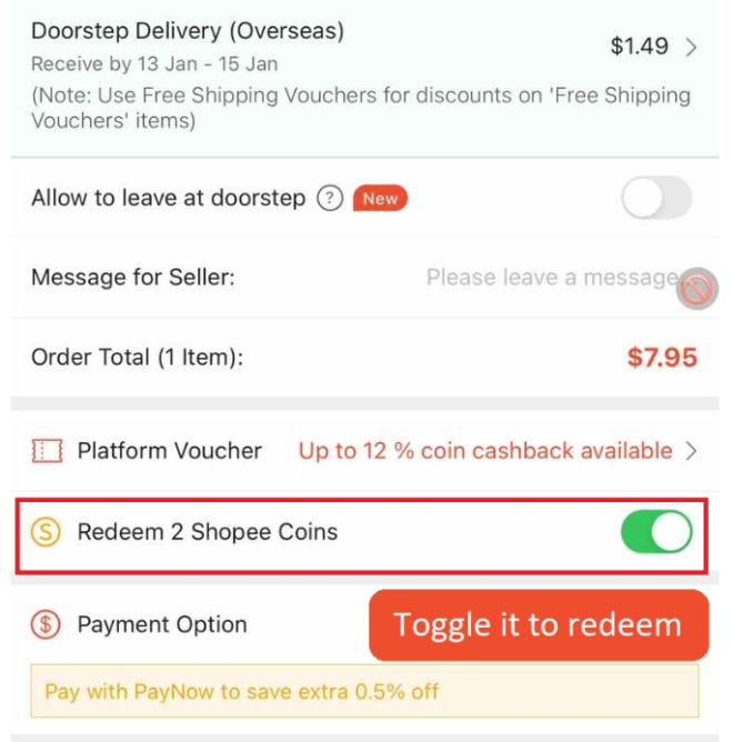 Shopee Coins Redemption